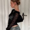 Black Lace Sheer Long Sleeve Top 🖤✨