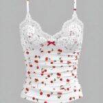 Cherry Printed Lace Panel Camisole 🍒🌸