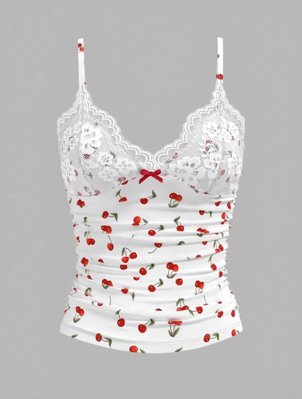 Cherry Printed Lace Panel Camisole 🍒🌸