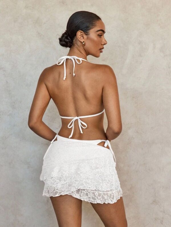 Angel Tide 3-Piece White Bikini Set with Lace Skirt 🤍🌊