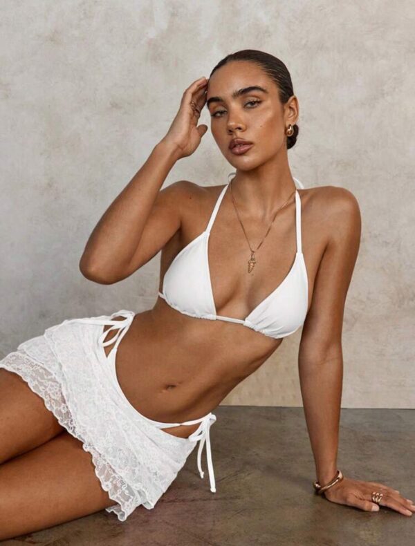 Angel Tide 3-Piece White Bikini Set with Lace Skirt 🤍🌊