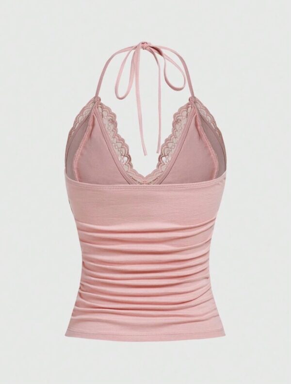 IMG-20250525-WA0046 Pink Cotton Fitted Lace Panel Halter Top ๐ธ๐