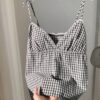 Black & White Plaid V-Neck Ruffle Camisole 🖤🤍
