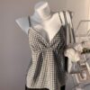 Black & White Plaid V-Neck Ruffle Camisole 🖤🤍