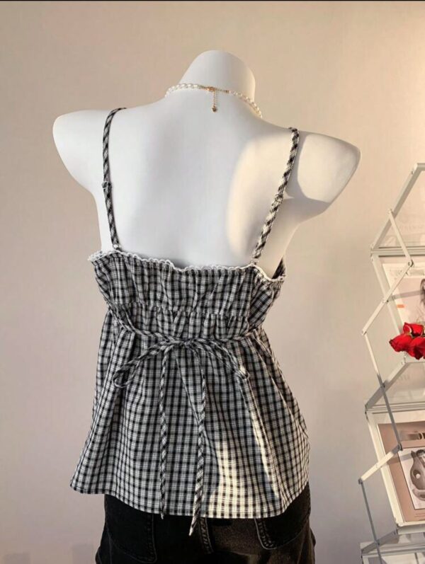 Black & White Plaid V-Neck Ruffle Camisole 🖤🤍