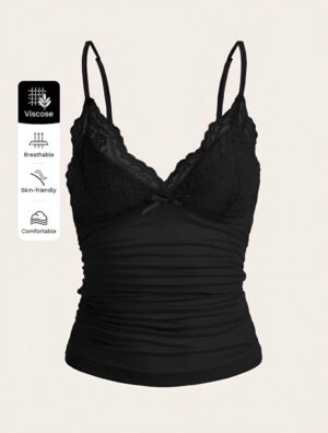 Black Midnight Muse Ruched Lace Cami 🖤✨