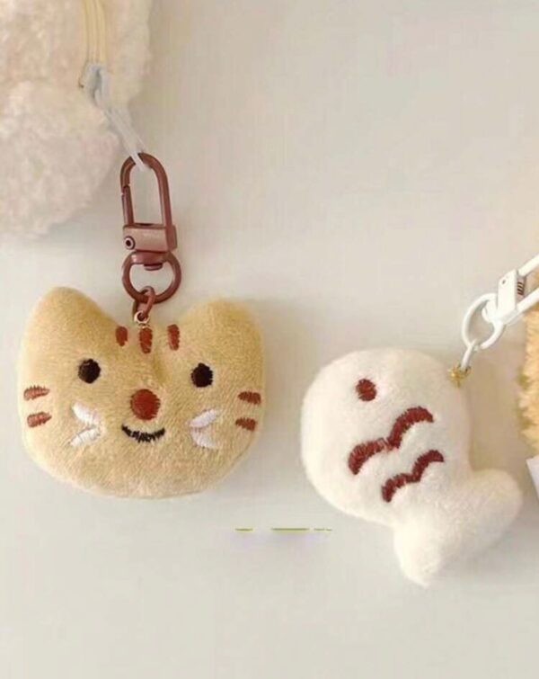🐱🐟 Small Cat & Fish Mini Plush Keychain Set