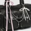 Kawaii Grunge Charm Ribbon Shoulder Bag 🖤🎀👜