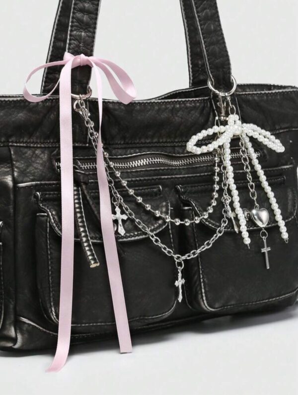 Kawaii Grunge Charm Ribbon Shoulder Bag 🖤🎀👜