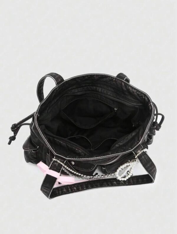 Kawaii Grunge Charm Ribbon Shoulder Bag 🖤🎀👜