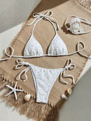 White Blossom Adjustable Floral Bikini Set 🤍🌸