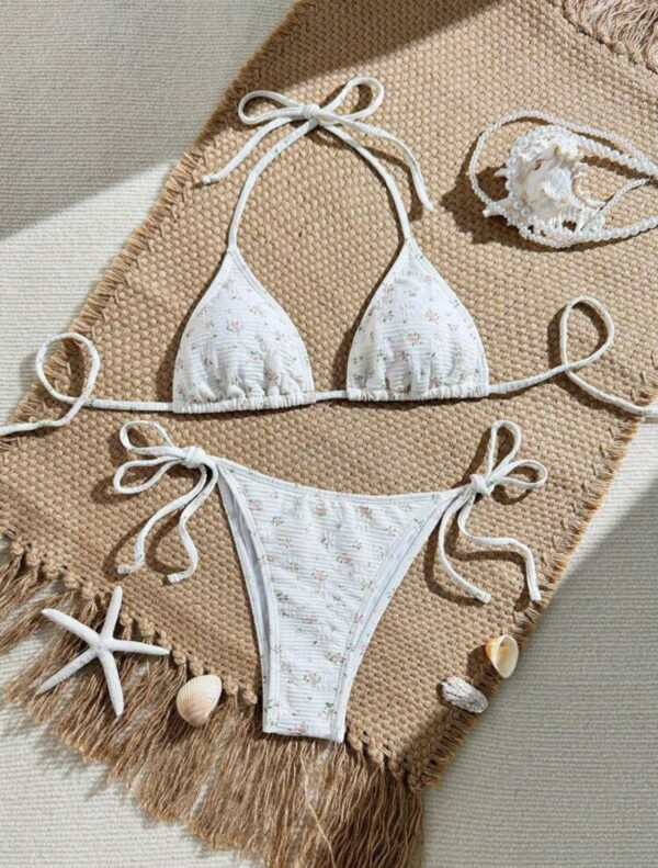 White Blossom Adjustable Floral Bikini Set 🤍🌸