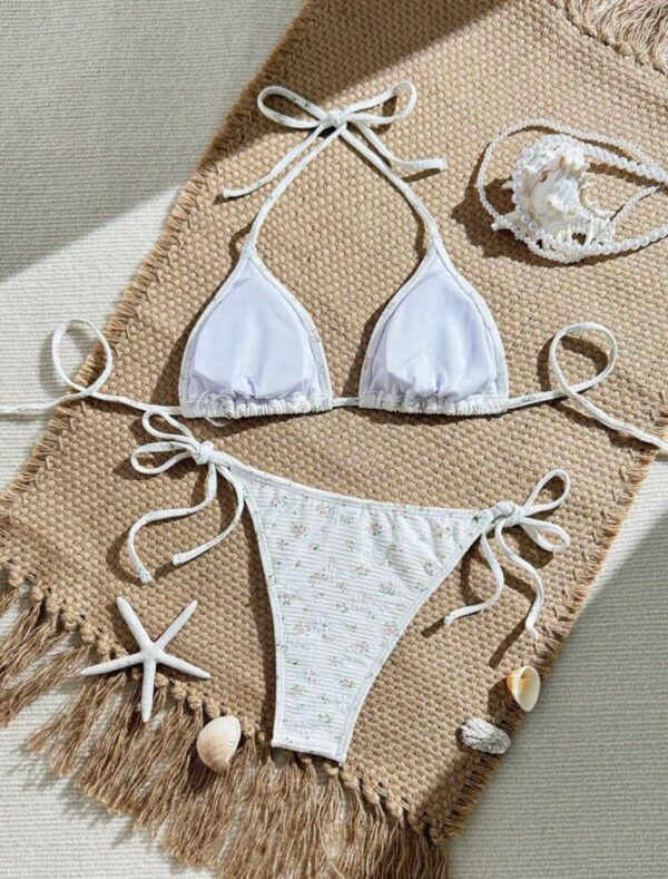 White Blossom Adjustable Floral Bikini Set 🤍🌸