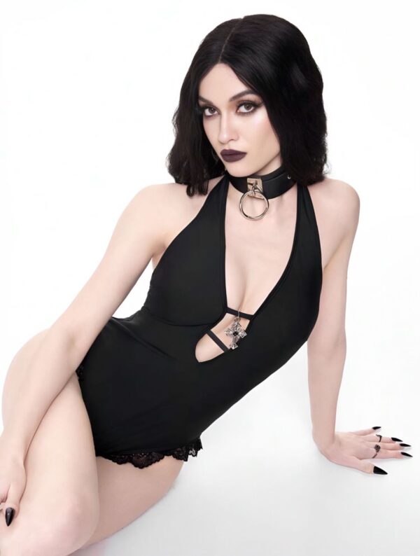 Dark Siren Lace-Trim Cross Pendant Swimsuit 🖤⛓️