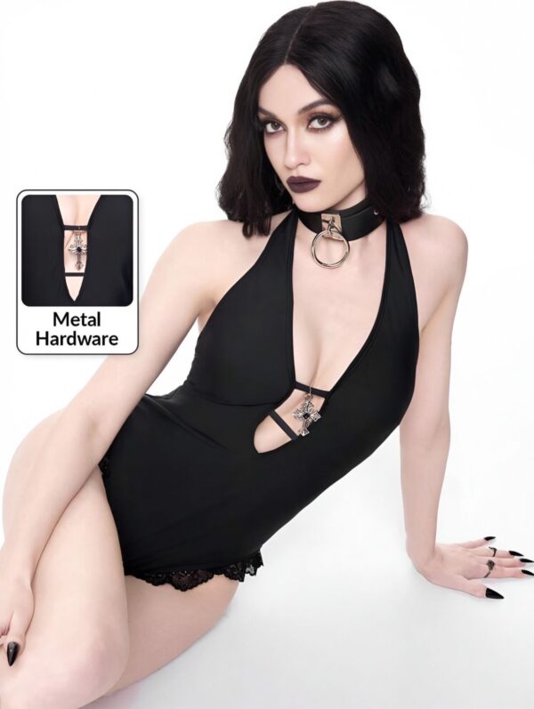 Dark Siren Lace-Trim Cross Pendant Swimsuit 🖤⛓️