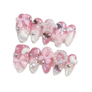 💅🎀 Pink Gradient Almond Press-On Nails (10pcs) ⭐💖