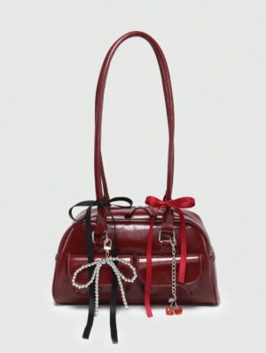 🍒 Cherry Charm Burgundy Shoulder Bag✨