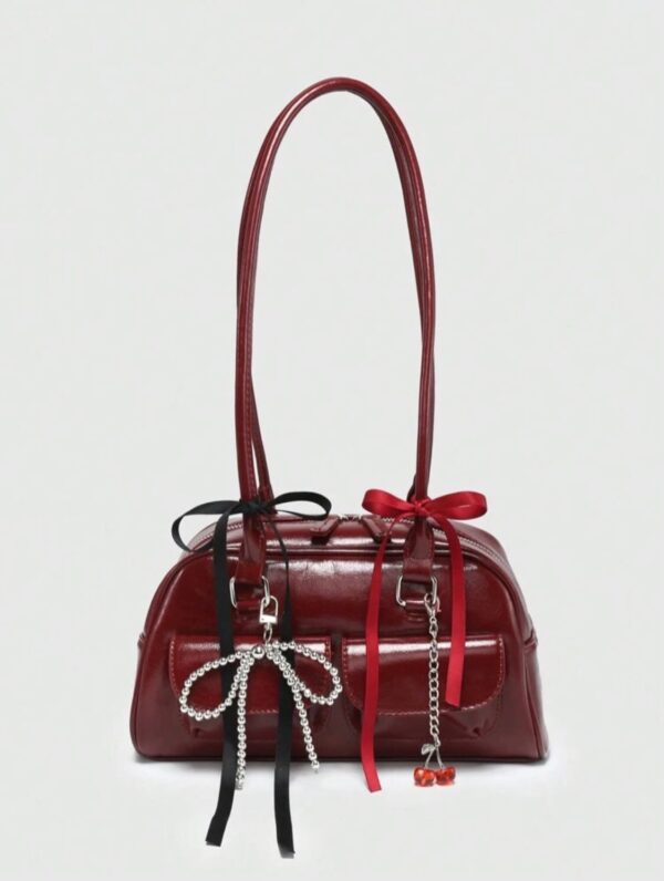 🍒 Cherry Charm Burgundy Shoulder Bag✨