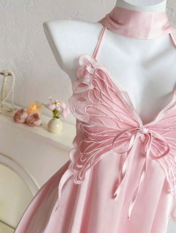 🦋💖 Butterfly Halter Neck Pink Dress 🌸✨