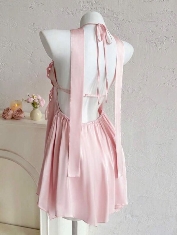 🦋💖 Butterfly Halter Neck Pink Dress 🌸✨