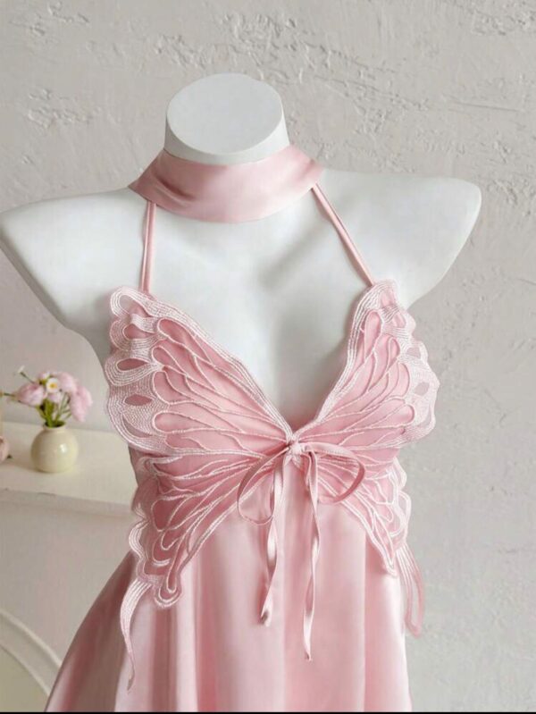 🦋💖 Butterfly Halter Neck Pink Dress 🌸✨