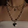 🤍✨ Multi-Layer Faux Pearl Choker With Silvery Heart Accent🎀