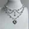 🤍✨ Multi-Layer Faux Pearl Choker With Silvery Heart Accent🎀