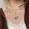 🤍✨ Multi-Layer Faux Pearl Choker With Silvery Heart Accent🎀