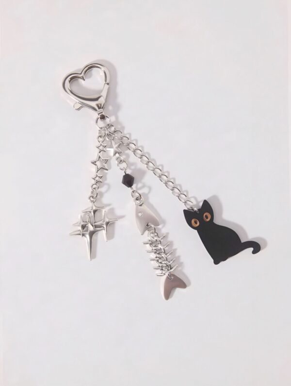🐈‍⬛ Midnight Black Cat Bead Pendant Keychain ✨