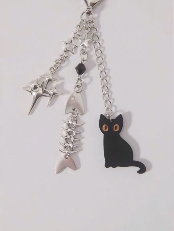 🐈‍⬛ Midnight Black Cat Bead Pendant Keychain ✨
