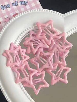 🌸✨ Pink Star Hair Clips (6 pcs) 🎀⭐