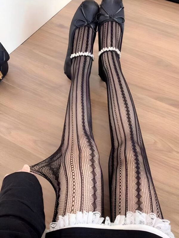 🖤✨ Retro Striped Sheer Black Pantyhose 🎀