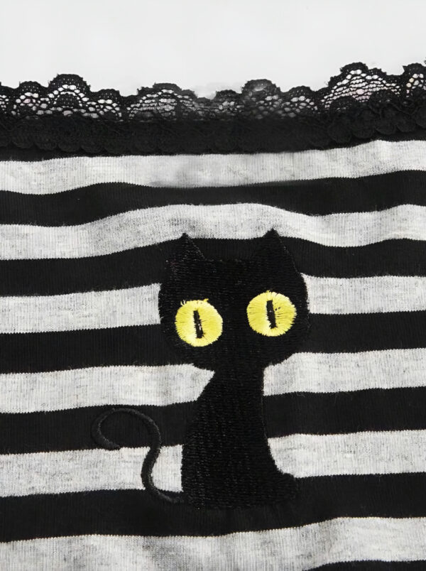 🐾🖤 Black Cat Embroidered Striped Cami Top 🎀🐈‍⬛