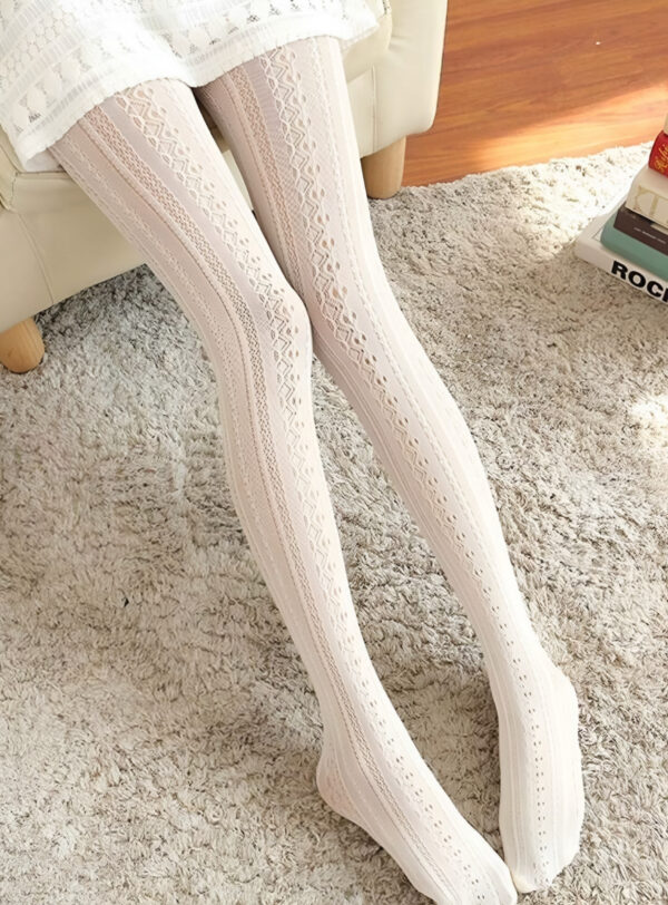 🤍✨ Kawaii Striped Sheer White Pantyhose 🎀