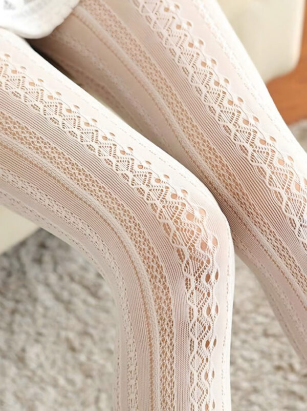 🤍✨ Kawaii Striped Sheer White Pantyhose 🎀