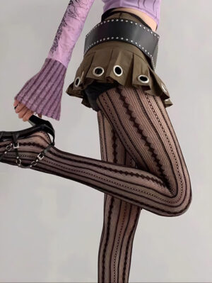 🖤✨ Retro Striped Sheer Black Pantyhose 🎀