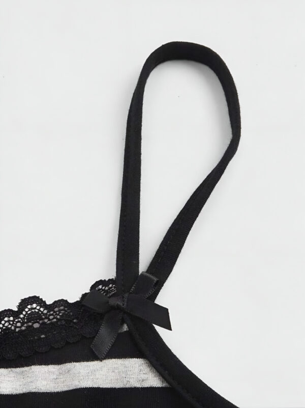 🐾🖤 Black Cat Embroidered Striped Cami Top 🎀🐈‍⬛