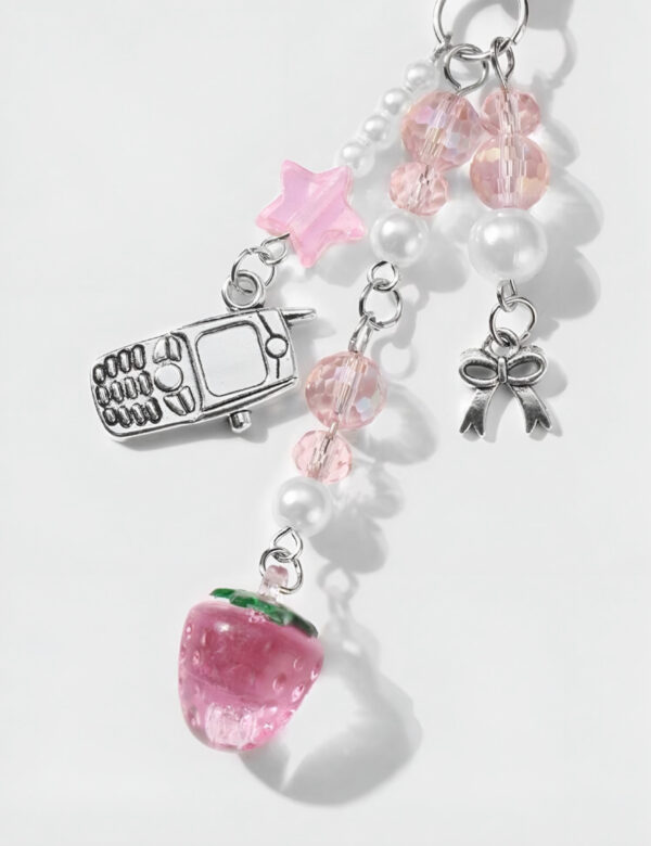 🍓🤳 Pink Strawberry & Phone Charm Keychain ✨