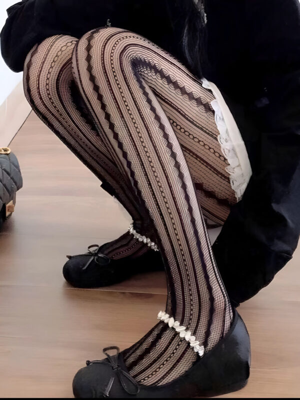 🖤✨ Retro Striped Sheer Black Pantyhose 🎀