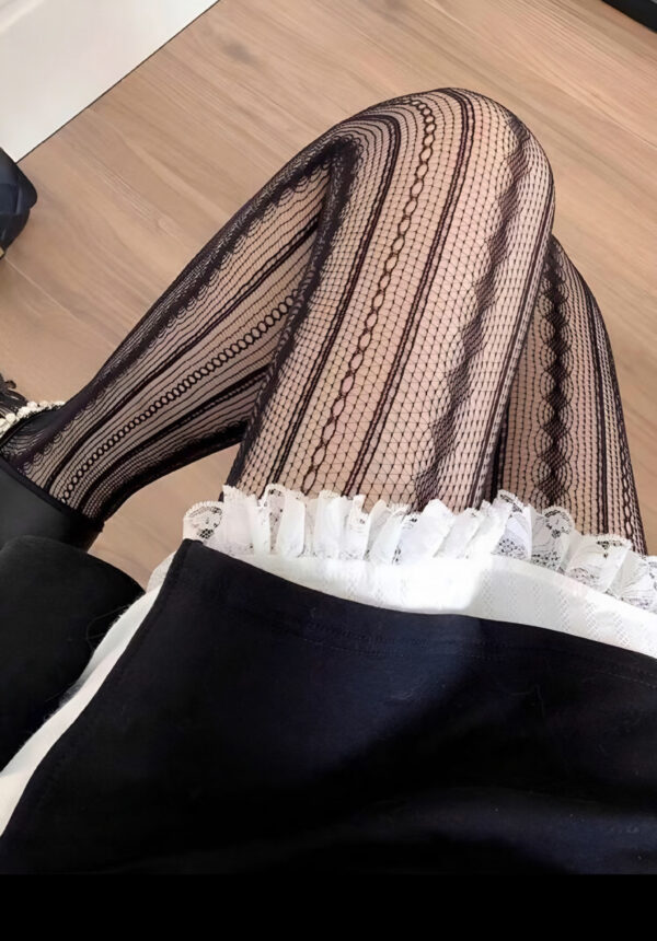 🖤✨ Retro Striped Sheer Black Pantyhose 🎀