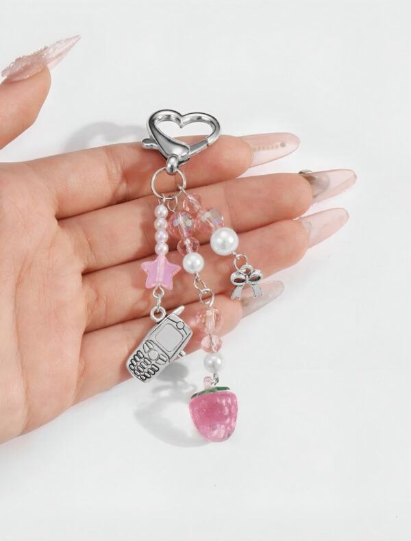 🍓🤳 Pink Strawberry & Phone Charm Keychain ✨