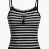 🐾🖤 Black Cat Embroidered Striped Cami Top 🎀🐈‍⬛