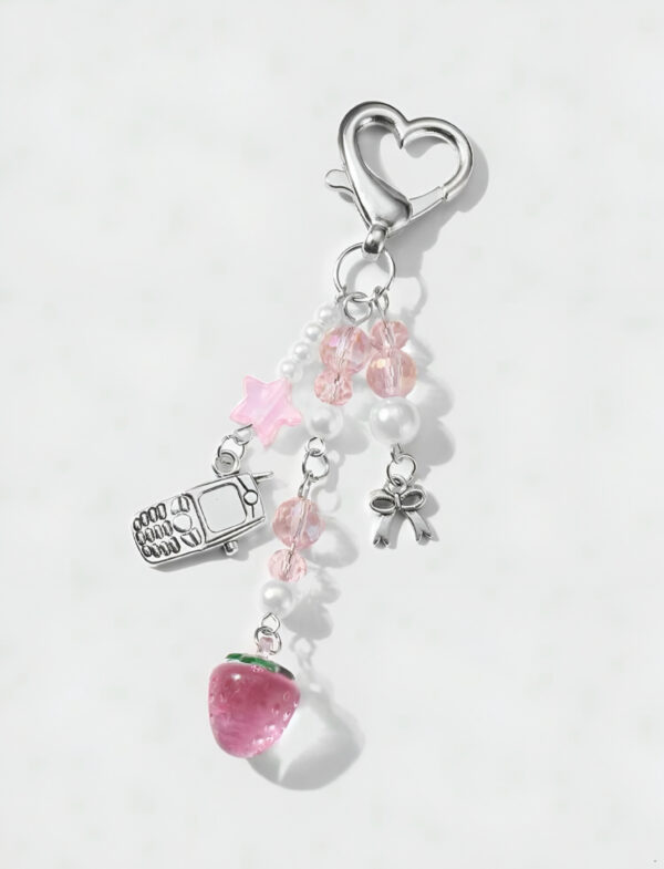 🍓🤳 Pink Strawberry & Phone Charm Keychain ✨