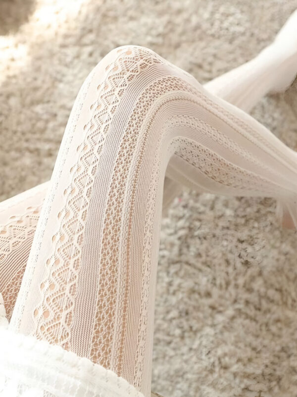 🤍✨ Kawaii Striped Sheer White Pantyhose 🎀