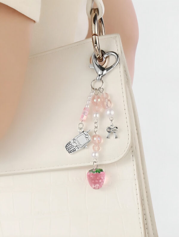 🍓🤳 Pink Strawberry & Phone Charm Keychain ✨