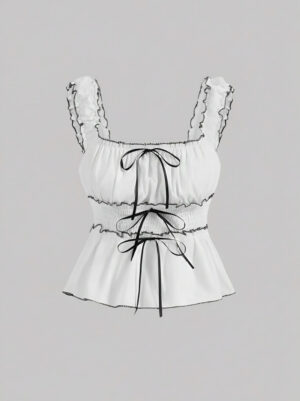 🤍🎀 White Bow-Edge Tank Top ✨