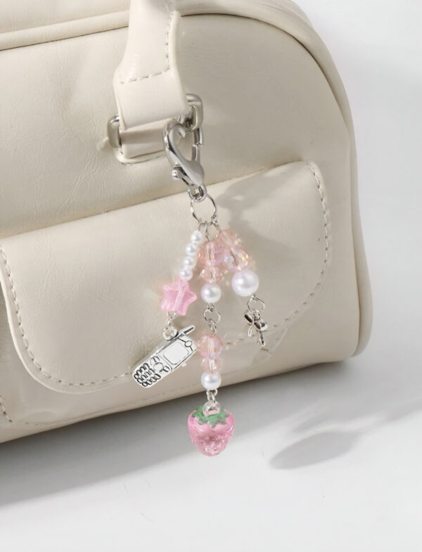 🍓🤳 Pink Strawberry & Phone Charm Keychain ✨