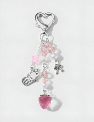 🍓🤳 Pink Strawberry & Phone Charm Keychain ✨