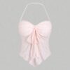 🌸Pink Solid Front Tie Halter Neck Crop Cami Top ✨
